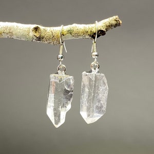 Clear Quartz Crystal Earrings, Quartz Gemstone Dangle Earrings