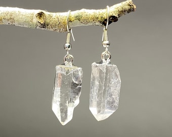 Clear Quartz Crystal Earrings, Quartz Gemstone Dangle Earrings