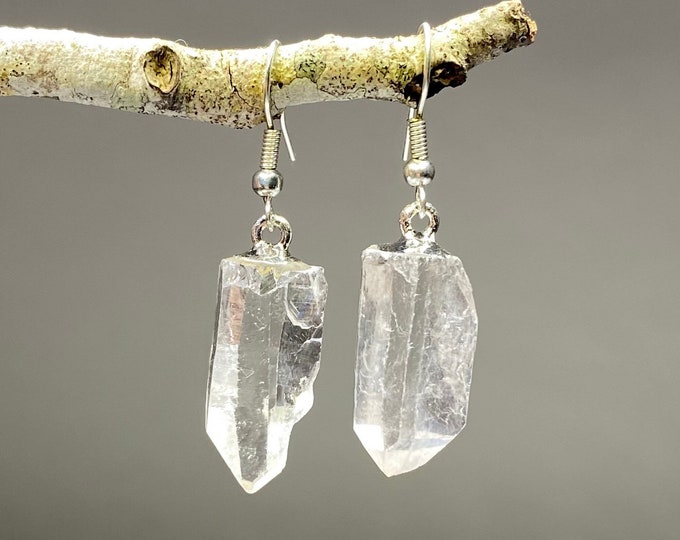 Featured listing image: Clear Quartz Crystal Earrings, Quartz Gemstone Dangle Earrings