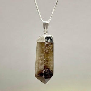 Smoky Quartz Point Pendant Necklace: Silver Plated, 18&quot; Snake Chain