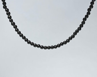 Black Tourmaline Crystal Beaded Choker Necklace, 16 inch Black Tourmaline Gemstone Choker