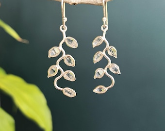 Herkimer Diamond Vine Leaf Sterling Silver Earrings