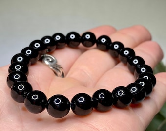 Black Tourmaline Crystal Bracelet, Tourmaline Gemstone Beaded Bracelet 4mm, 6mm, 8mm