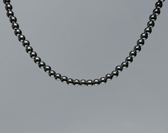 Hematite Crystal Beaded Choker Necklace, 18 Inch Hematite Gemstone Choker