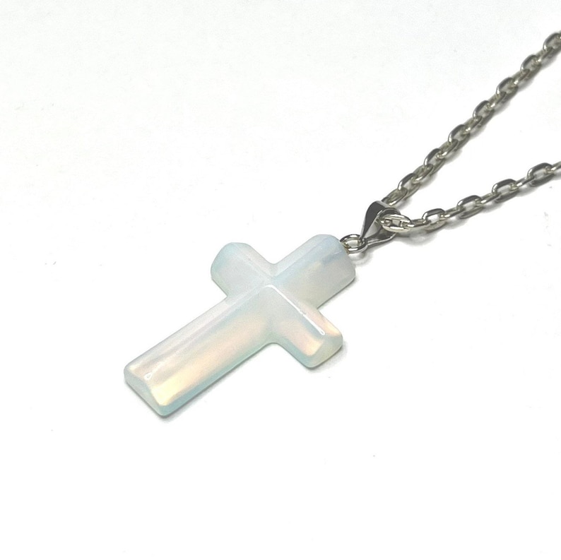 Opalite Crucifix Pendant Necklace, Opalite Cross Crystal Pendant with a Free Chain image 4