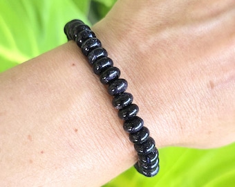 Blue Goldstone Beaded Bracelet: Rondelle Bead Stretch Bracelet