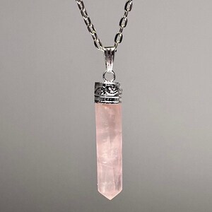 Rose Quartz Crystal Necklace, Rose Quartz Point Pendant with Free Chain