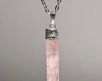 Rose Quartz Crystal Necklace, Rose Quartz Point Pendant with Free Chain