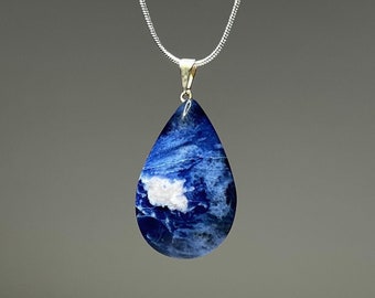 Sodalite Crystal Pendant Necklace, 18" Gemstone Drop Necklace