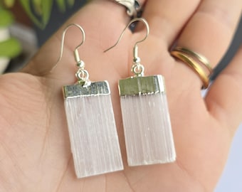 Selenite Crystal Earrings, Handmade Gemstone Dangle Earrings