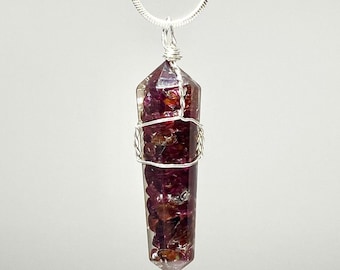 Garnet in Orgonite Wire Wrapped Pendant Necklace