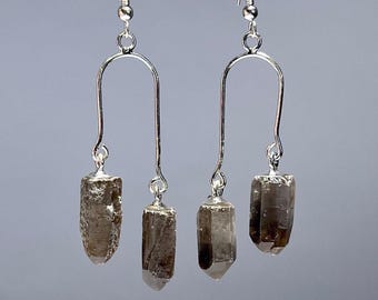 Smoky Quartz Crystal Earrings, Smoky Quartz Gemstone Dangle Earrings