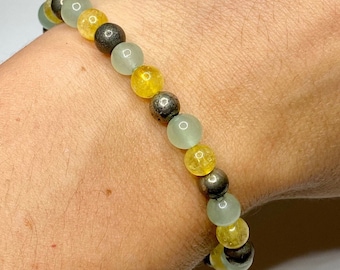 Citrine Pyrite Aventurine Bracelet: Gemstone Beaded Crystal Jewelry