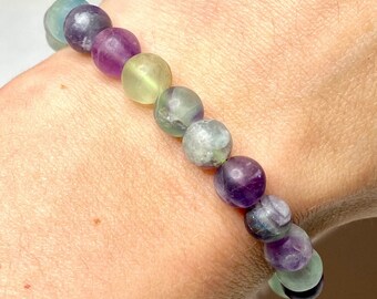 Fluorite Crystal Bracelet, Fluorite Gemstone Matte Bead Bracelet