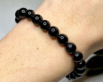Black Tourmaline Crystal Bracelet - Handmade Gemstone Beaded Bracelet 4mm, 6mm, 8mm
