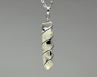 Moonstone in Orgonite Wire Wrapped Pendant Necklace