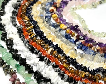 30" Gemstone Chips Necklace, 4mm Crystal Chips Beaded Necklace