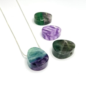 Rainbow Fluorite Crystal Pendant Necklace: Silver Plated Teardrop
