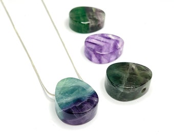 Fluorite Crystal Pendant Necklace, Rainbow Fluorite Pendant with Chain