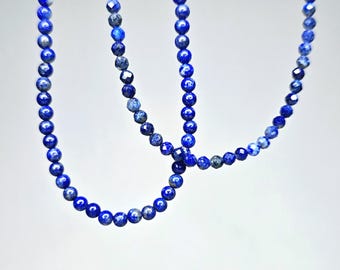 Lapis Lazuli Crystal Beaded Choker Necklace with 4mm Beads,  16 inch Lapis Lazuli Gemstone Choker