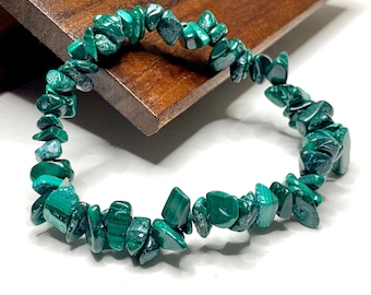 Malachite Crystal Chips Bracelet, Malachite Gemstone Beaded Bracelet