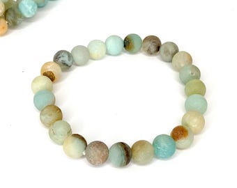Amazonite Crystal Bracelet, Amazonite Matte Bead Gemstone Bracelet