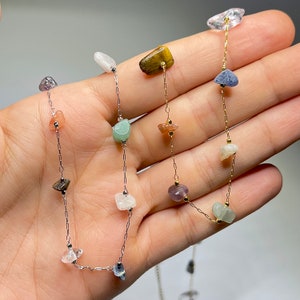 Mixed Crystal Chips Necklace: Gold or Silver Plated, Adjustable Length