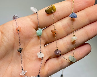 Crystal Chips Necklace, Mixed Crystal Chips Necklace, 18 Inch Mixed Crystal Chips Necklace