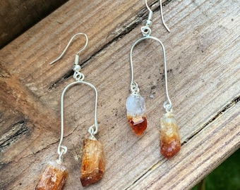 Citrine Point Crystal Drop Earrings, Citrine Gemstone Dangle Earrings