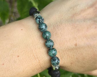 African Turquoise Lava Rock Crystal Bracelet, Handmade Gemstone Beaded Bracelet