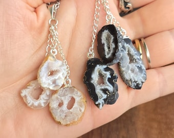 Oco Geode Pendant Necklace: Triple Drop Crystal Pendant with Chain
