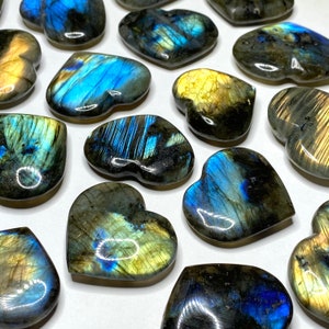Labradorite Crystal Heart Charm, Labradorite Gemstone Puffy Hearts - 40-45mm