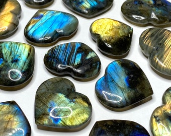 Labradorite Crystal Heart Charm, Labradorite Gemstone Puffy Hearts - 40-45mm