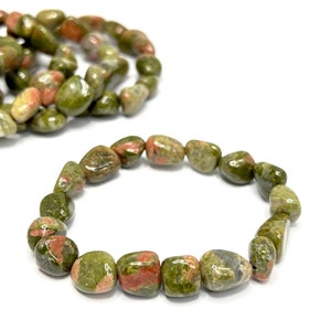 Unakite Tumbled Crystal Bracelet, Unakite Gemstone Beaded Bracelet