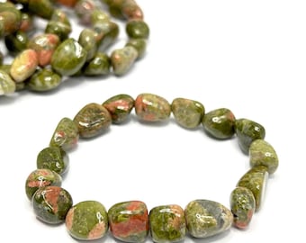 Unakite Tumbled Crystal Bracelet, Unakite Gemstone Beaded Bracelet