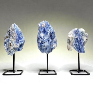 Raw Blue Kyanite Crystal Cluster on Stand