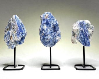 Raw Blue Kyanite Crystal Cluster on Stand