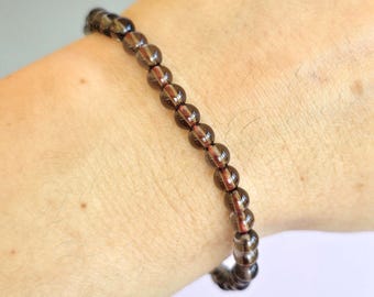 Smoky Quartz Crystal Bracelet: 4mm Handmade Gemstone Beaded Bracelet