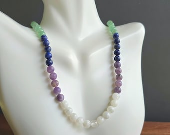 Seven Chakra Stone Beaded Necklace: 20" Handmade Crystal Necklace