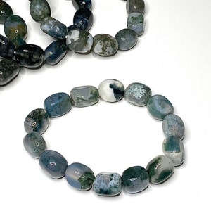 Moss Agate Jelly Bean Beaded Bracelet