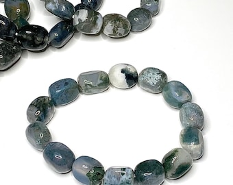 Moss Agate Jelly Bean Crystal Bracelet, Moss Agate Gemstone Beaded Bracelet