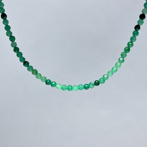 Green Aventurine Crystal Choker: Faceted Bead Necklace, Sterling Silver