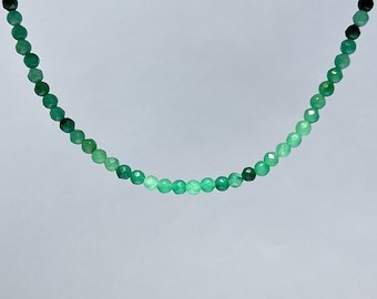 Green Aventurine Crystal Choker Necklace with 4mm Faceted Beads, 16 Inch Aventurine Beaded Choker Necklace