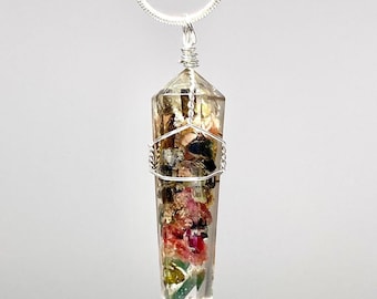 Multi Colored Tourmaline Orgonite Pendant Necklace, Watermelon Tourmaline Orgonite  Pendant Wire Wrapped with Chain