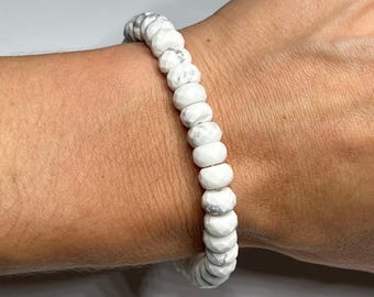 Howlite Faceted Rondelle Crystal Bracelet, Howlite Gemstone Beaded Bracelet