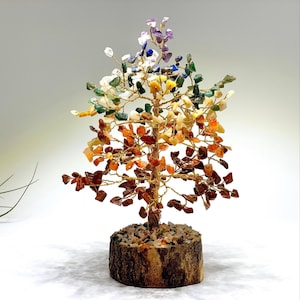 Chakra Gemstone Tree, 7 Chakra Crystal Tree with Wood Base