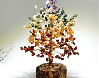 Chakra Gemstone Tree, 7 Chakra Crystal Tree with Wood Base