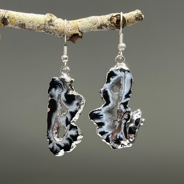 Oco Geode Slice Crystal Earrings, Oco Geode Gemstone Dangle Earrings