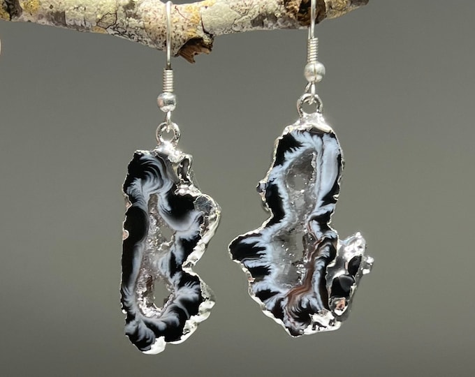 Oco Geode Slice Crystal Earrings: Handmade Gemstone Dangle Earrings - Color Varies