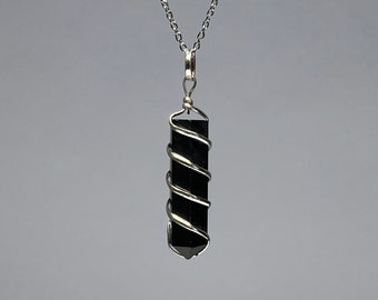 Shungite Wire Wrapped Pendant Necklace